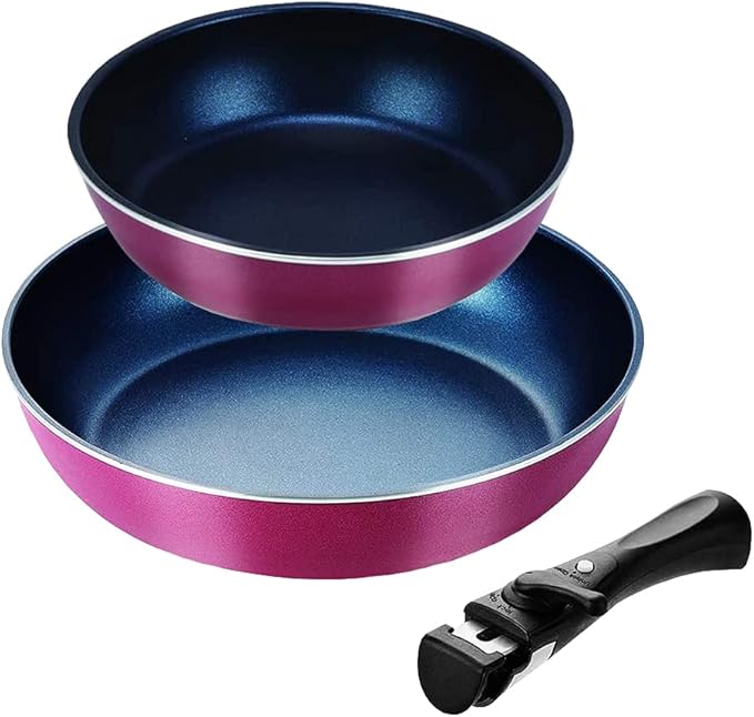 Pearl Metal Stack Plus HB-5625 Blue Diamond Coated Induction Cookware 3-Piece Set A Red