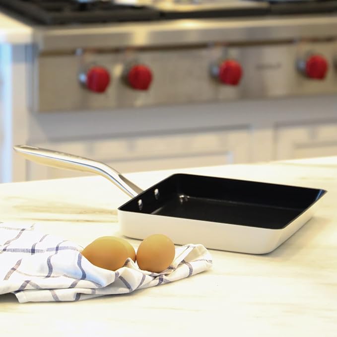 TeChef Collection | Ceramic Nonstick Egg Frying Pan Nontoxic - Nontoxic - Free of PFAS PFOA PTFE Made in Korea (Square Pan)
