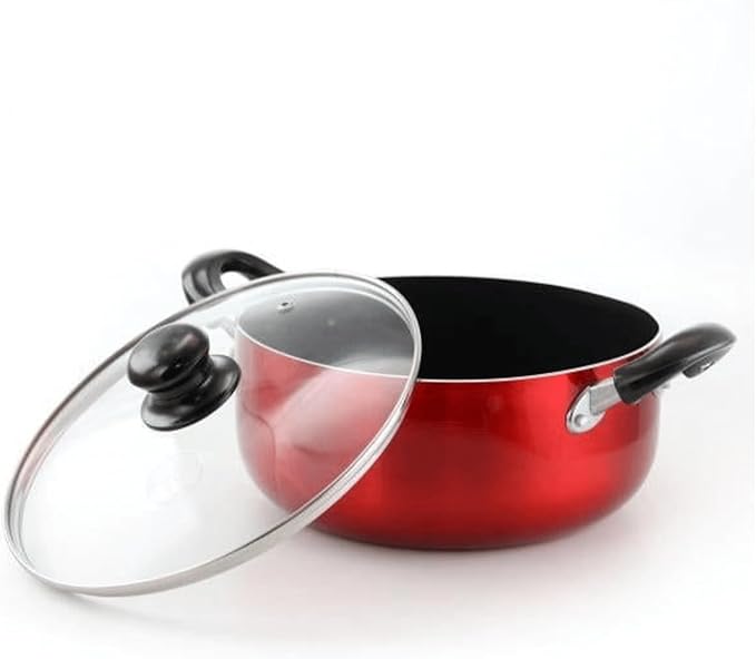 Nonstick Cookware Set 7 PiecesGranite Metallic-Red Exterior Dishwasher Safe Includes Sauce Pots Dutch Oven Fry Pan Metallic Red