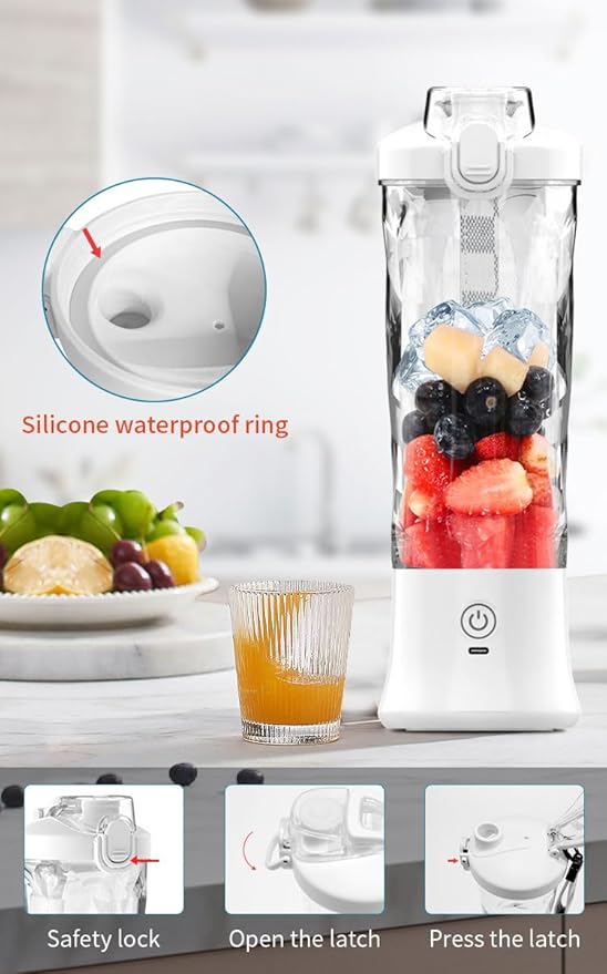 Portable Blender Personal Blender for Shakes and Smoothies USB Rechargeable Mini Juicer Cup with 6 Blades and Lid Self Cleaning 23oz Single Serve Blenders for Travel Home Office Camping