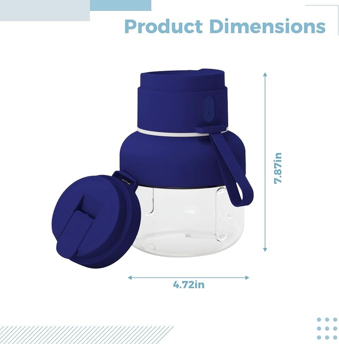 28.7 Fl Oz Portable Blender Electric Juicer With 12-Vane Blue Double Cap Lid Straw Usb-C Charging 1500Mah Battery