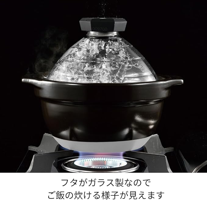 HARIO GNR-200-B-W Rice Pot with Glass Lid 2-3 Cups Visible Inside Heat-resistant Glass Ceramic Made in Japan