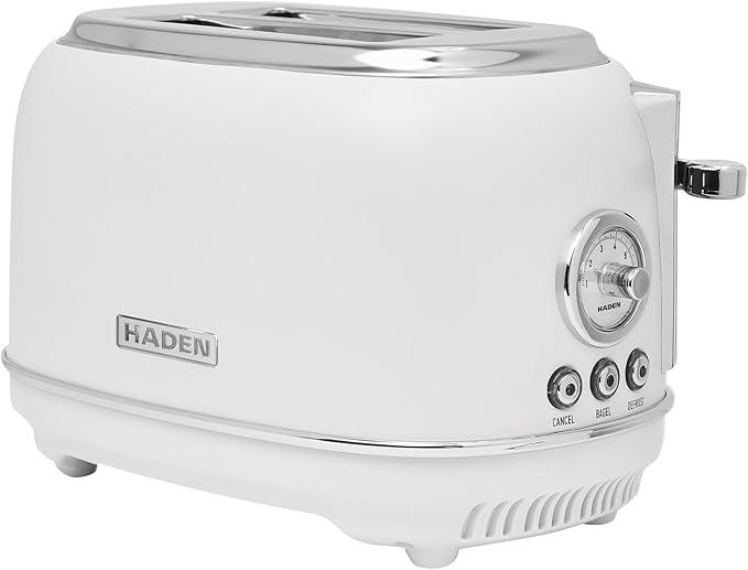 Haden Chelsea 2-Slice Wide Slot Stainless Steel Toaster with Adjustable Browning Control &amp Non-Slip Feet Ivory &amp Chrome