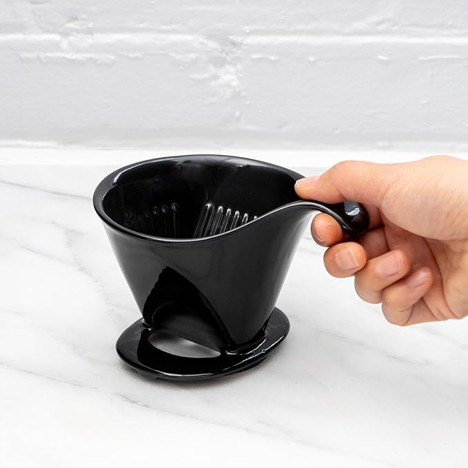 Zero Japan - Bee House Pour Over Coffee Dripper - Lead-Free &amp Cadmium-Free Ceramic Coffee Maker with Elegant Peek Hole Drip Cone Brewer Coffee Gifts Brewing Accessories - Black Standard Size