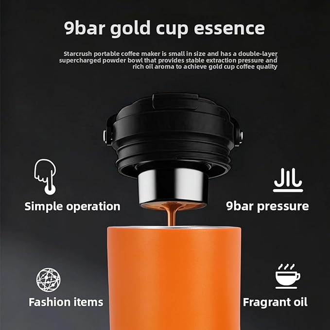 BAFOVY Portable Extraction Coffee Cup Stainless Steel USB Charging Electric Coffee Maker with 600ml Capacity and 12h Heat Retention for Travel and Outdoor