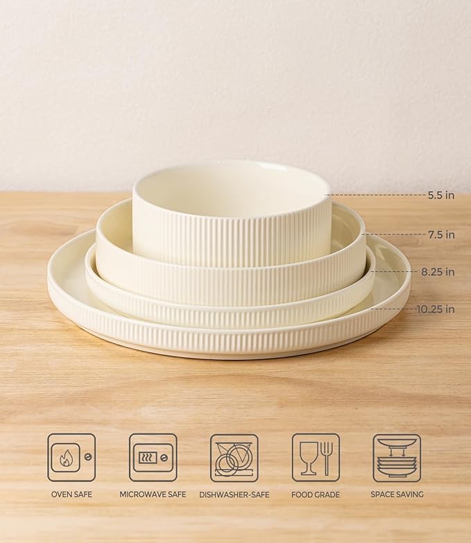 TheTerra Ceramic Dinnerware Sets with Pasta Bowls for 4 16 Pieces Porcelain Lightweight Speckled Plates and Bowls Sets Scratch Resistant Dish Set Oven &amp Microwave &amp Dishwasher Safe Beige
