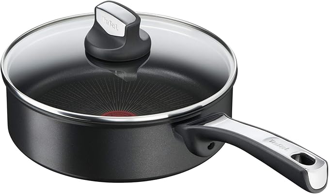 Tefal Unlimited On Premium Cookware 24 cm Saute Pan UK’s Longest Lasting Non-stick Frying Pan Heat Indicator Induction Hob Compatible Dishwasher Safe Aluminium black G25932AZ
