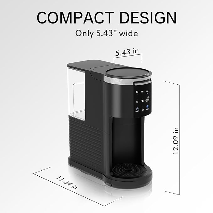 Kndko Single Serve Coffee Maker for Capsule and Ground Coffee 6 to 14oz Brew Sizes 40oz Removable Reservoir Fast Brew Compact Design Travel Mug Friendly Black