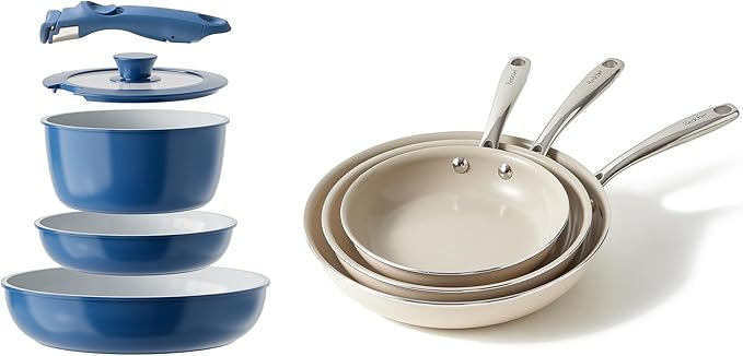 Redchef Ceramic Pots and Pans Set Non Stick Nonstick Kitchen Cookware Sets Non Toxic Pots and Pans Set Non Stick PFAS PFOA &amp PTFE Free Nonstick Frying Pans Set Ceramic Pan Skillet RV Cookwar