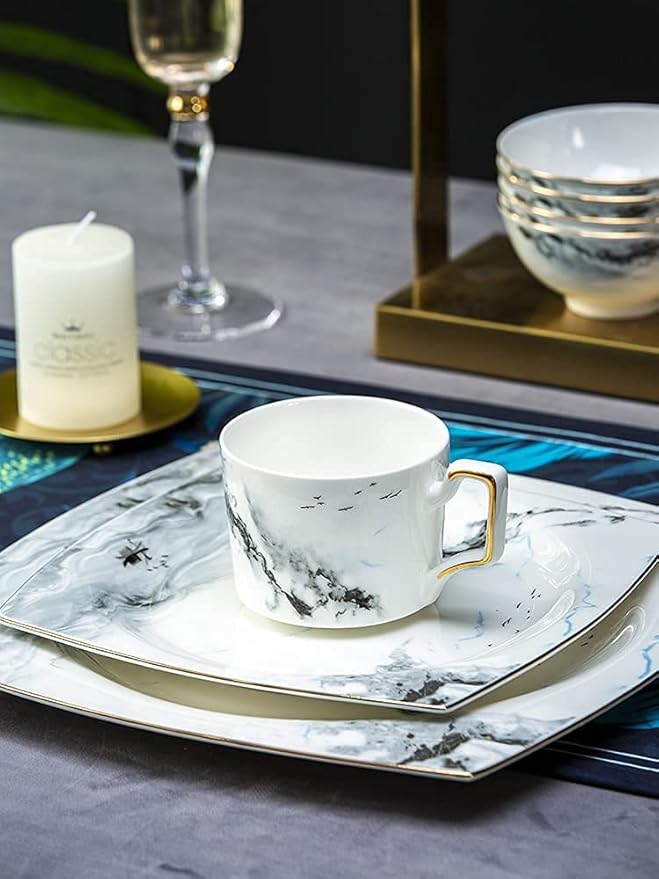 38/70 Pieces Chinese Dinnerware Set Ceramic Marble Effect Tableware Gift Service For 6-10 People