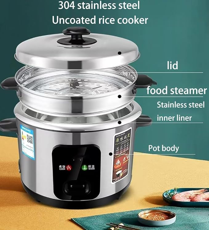 The rice cooker adopts a stainless steel inner pot and steamer and is a multifunctional steaming and stewing machine. It is an essential small appliance for dormitory/office/home kitchens (3L)