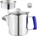 Multi Use Percolator Coffee Pot Stainless Steel Stove Top Coffee Maker with Two Tough Borosilicate Glass Knob Silica Handle Camping Coffee Pot Using on Campfire Stove &amp Induction Cooker Silver 6 C