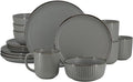 16 Piece White Stoneware Dinnerware Set – Microwave &amp Dishwasher Safe Plates Bowls and Mugs for 4 (Gray)