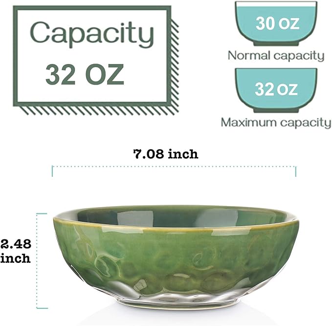 Vicrays 18-Piece Ceramic Dinnerware Set Service for 6 Includes 6 Dessert Plates 32oz Pasta Bowls 12oz Coffee Mug Set Microwave Oven and Dishwasher Safe