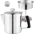 Multi Use Percolator Coffee Pot Stainless Steel Stove Top Coffee Maker with Two Tough Borosilicate Glass Knob Silica Handle Camping Coffee Pot Using on Campfire Stove &amp Induction Cooker Silver 6 C