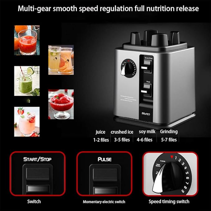 2.2L Blender Smoothie Maker 2200W Glass Jug Blender Mixer Commercial Ice Crusher with Cover Automatic Silent Wall Breaking Machine for Home Milk Tea Shop Coffee Shop