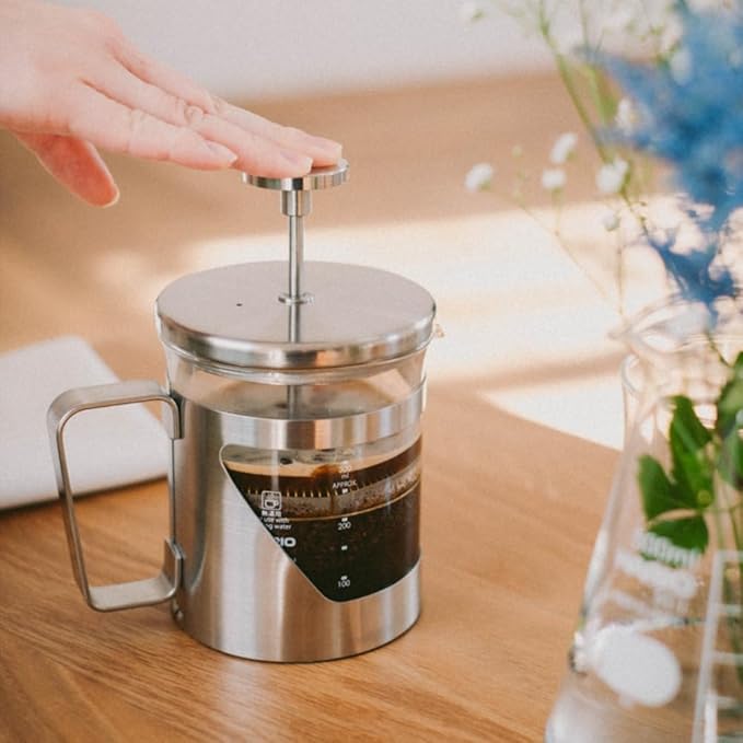 HARIO THSV-2-HSV Hairline Silver Pressed Coffee Heat Resistant Glass Stainless Steel Practical Capacity 10.1 fl oz (300 ml)