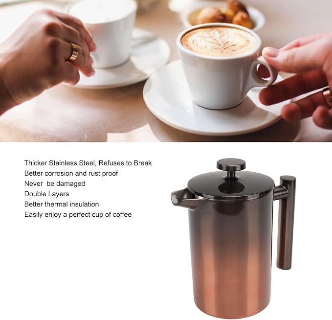 Cyrank French Press Coffee Maker Double Walled Stainless Steel French Press Coffee Pot Gradient Color Design Metal Insulation Coffee Press for Home Outdoor Camping Travel(800ml)