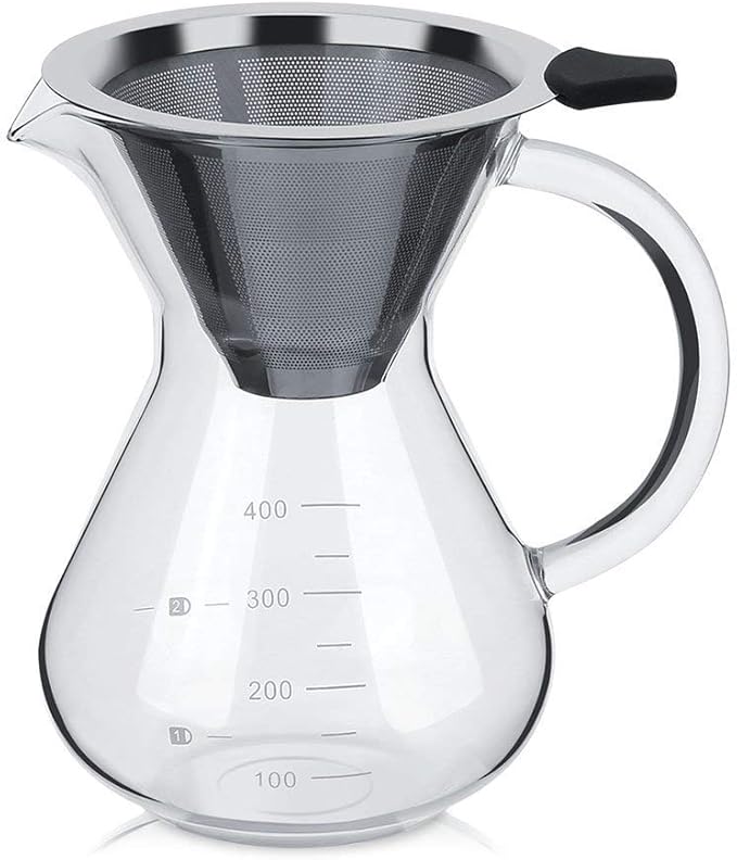 Pour over Coffee Maker 400ml Glass Hand Drip Coffee Filter Pot with Scale for Office Home Kitchen Table