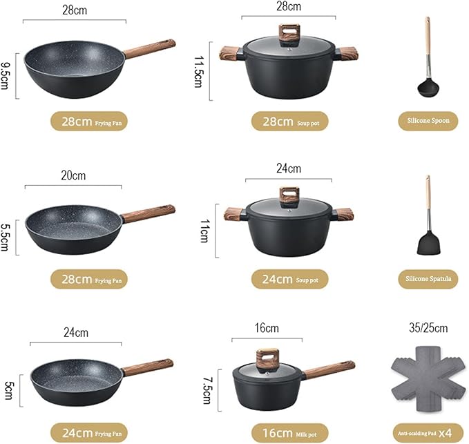 Cookware Set Non Stick Non Toxic Induction Pots and Pan Set Nonstick 15pcs Kitchen Set Induction Cookware Cooking Set Pots Set for Healthy Cooking Black