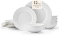 KINGSTONE Dinnerware Sets 12-Piece Matte Marble Pattern Premium Porcelain dishes set Plates and Bowls Sets for 4 Place Setting with Dinner Plate Salad Plate Pasta Bowl (White)