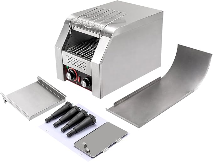 Commercial Conveyor Toaster 150 Slices/Hour 1.3KW Countertop Stainless Steel Bread Toaster with 7 Gears Adjustable Heavy Duty Electric Restaurant Toaster for Bagel Burgers Sandwich Baked Food