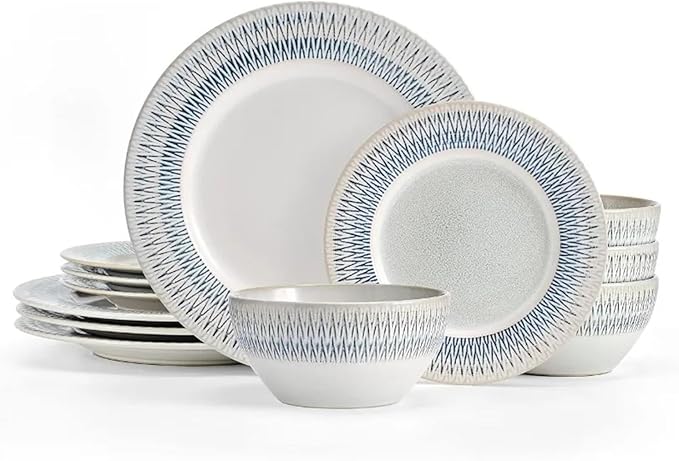 12 Piece Dinnerware Set Service for 4 Dishes and Plates Sets Dinner and Ceramic