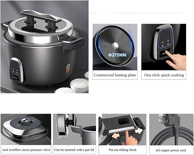 Commercial Rice CookerLarge Capacity Electric Rice Warmer for 5-30 Peoplewith Nonstick Inner PotAuto Keep Warmfor Restaurant Rice Cooker(10L)