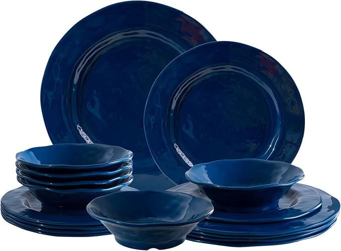 LEHAHA Blue 18-Piece Dinnerware Place Setting Melamine Dishes for Indoor and Outdoor Dining BPA Free Reusable Lightweight Dishwasher Safe Not Microwaveable