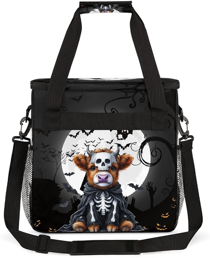 Halloween Mountain Cow Bat Moon Coffee Maker Carring Bag Travel Carrying Storage Tote Bag Compatible with Keurig K-Mini or K-Mini Plus Portable Single Serve Coffee Brewer Case with Pockets