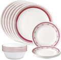 Corelle Everyday 18-PC Dinnerware Set Service for 6 Durable and Eco-Friendly Higher Rim Glass Plate &amp Bowl Set Microwave and Dishwasher Safe Sadie