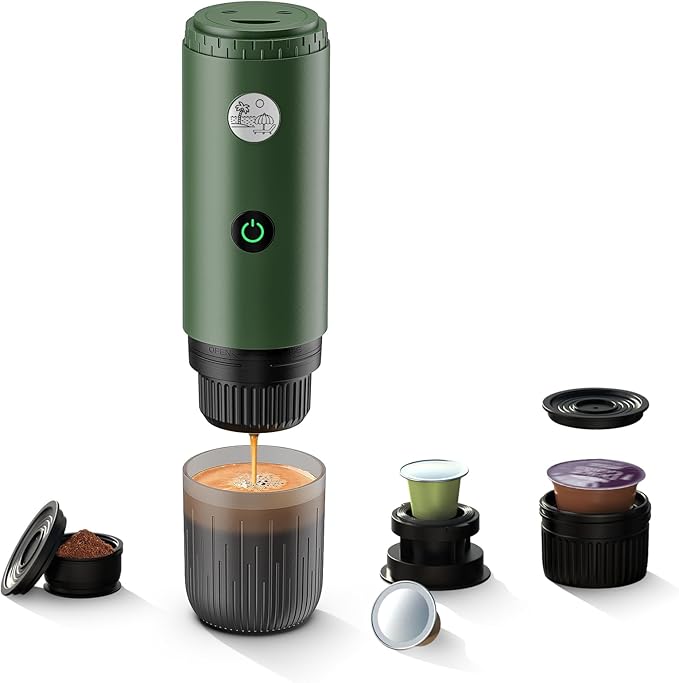 BENFUCHEN 3 in 1 Portable Electric Espresso Machine for Nespresso Capsule Travel Coffee Maker with Ground Coffee for Camping RV Hiking OfficeCar Coffee Maker Self-Heating with USB-C (Green)