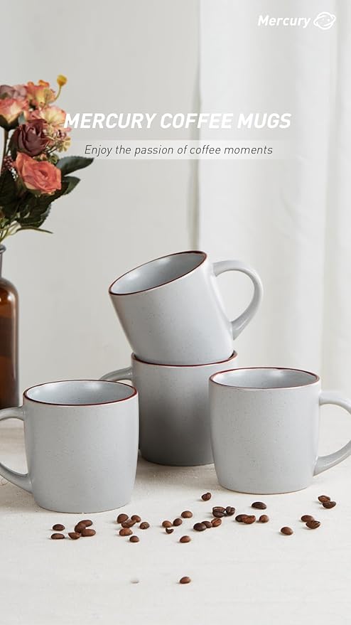 Famiware Mercury 16 Pieces Dinnerware Set with Plates and Bowls and Coffee Mugs Dish Set Service for 4 Stoneware Kitchen Dishes Dinner Sets - Matte Full Glaze Light Grey