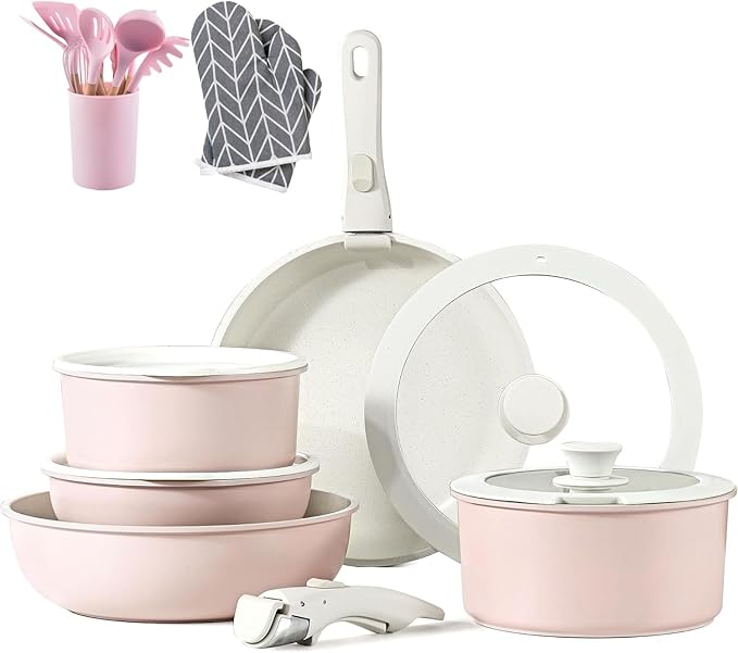 Nonstick Cookware Sets 11Pcs Pots And Pans Set Detachable Handle with 12-Piece Cookware Set And Cotton Scald-Proof Gloves Induction Kitchen Cookware Set Oven Safe