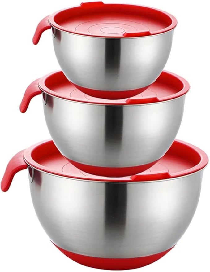 Stainless Steel Salad Mixing Bowl With Scale Non-Slip Silicone Lid Base Egg Beater Fruit Bowls Kitchen Utensils(22cm)