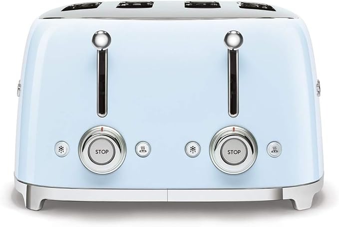 Smeg 50s Retro 4-Slot Toaster TSF03PBUS Bundle with Bamboo Tongs - Pastel Blue