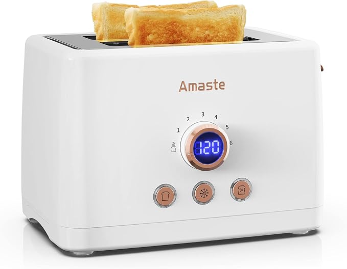 Amaste Retro Coffee Maker &amp Toaster Set- Elegant White with Rose Gold