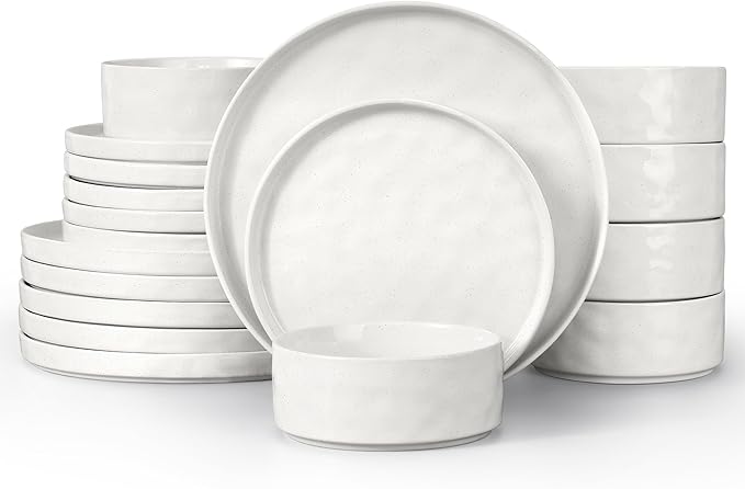 LIANYU Dinnerware Dinner Sets for 6 18 Piece Ceramic Plates and Bowls Dish Set Kitchen Speckled Dining Tableware Dishware Microwave &amp Dishwasher Safe Polar White