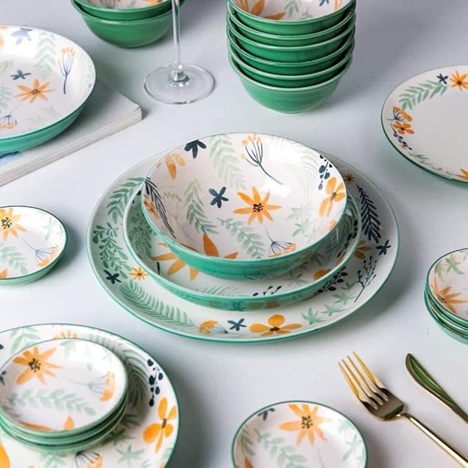 Elegant Dinnerware Set Dinner Plates Bowls Set Luxurious Reactive Glaze Dinnerware Set Plates Dishes Bowls Gift Idea for Any Occasion (Color : 26 Piece Set) (7 Piece Set)