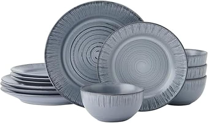 Pfaltzgraff Mystic 12 Piece Plates Bowls Dinnerware Set Service for 4 Blue