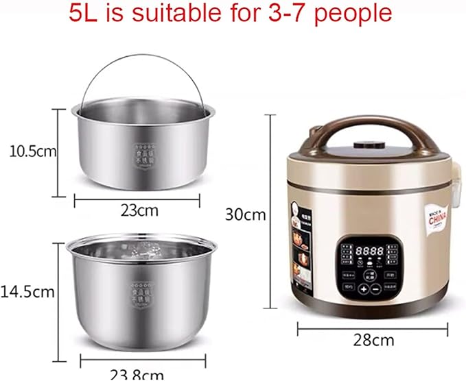 Rice Cooker Household 304 Stainless Steel Low-Sugar Multi-Function Rice Cooker Separate Rice Soup for 2-7 People (B 3l) (A 5l)