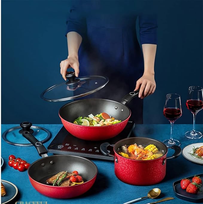 Cookware 3 Piece Cookware Set Household Pot Wok Frying Soup Nonstick Kitchen Pot Set Combination Pot Pot Pot Soup Pot (Color : A Size A