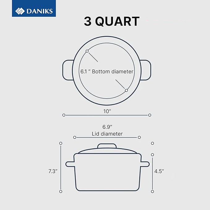 Daniks Tokio Stainless Steel Stock Pot 3 Quart with Glass Strainer Lid Induction Ready Dishwasher Safe Measuring Scale Silver