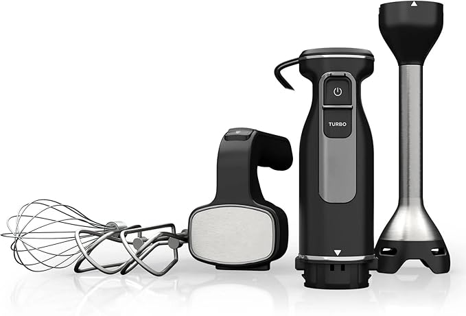 Black Hand Blender and Hand Mixer Combo with Whisk and Beaters Power Mixer System
