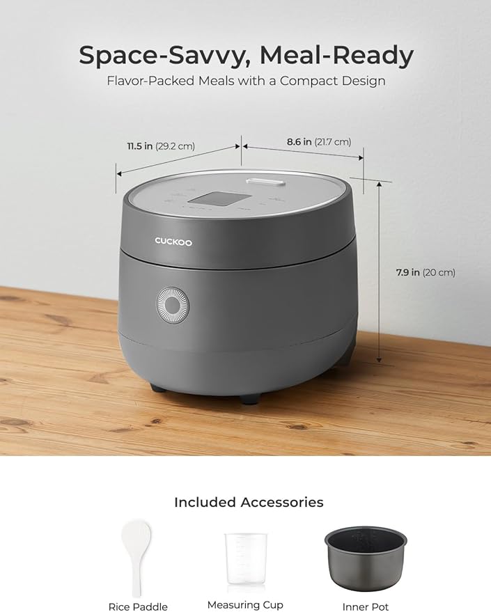 CUCKOO Micom Rice Cooker 3-Cup Uncooked / 6-Cup Cooked with Nonstick Inner Pot Small Rice Maker with 8 Menu Options Fuzzy Logic Technology Auto Clean Quick Rice Mode Gray (CR-0375FG)