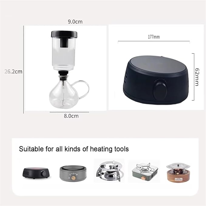 Electric Siphon Coffee Maker Syphon Coffee Maker Brewer Extraction Machine Electric Vacuum with Heating Furnace 350ml Capacity for Home Camping.