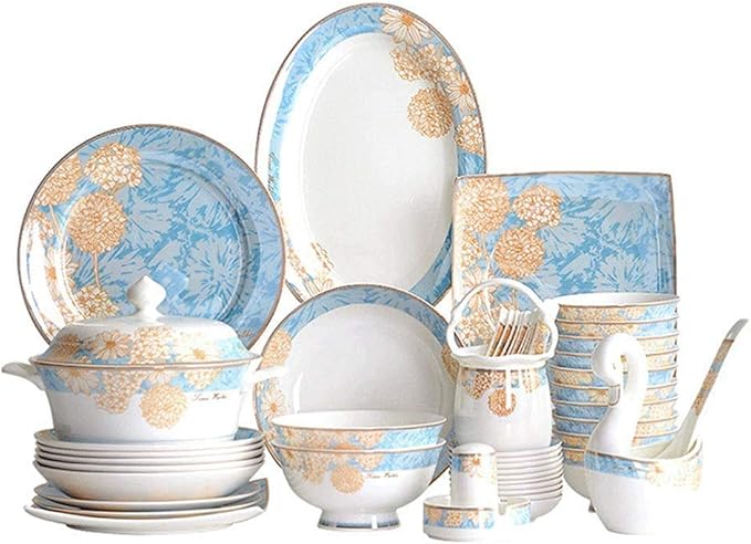 Dinner Plates Pottery Tableware 60 Pieces Dinnerware Set Porcelain Dishes Set with Exquisite Pattern and Complete Equipment European Palace Style Service for 10