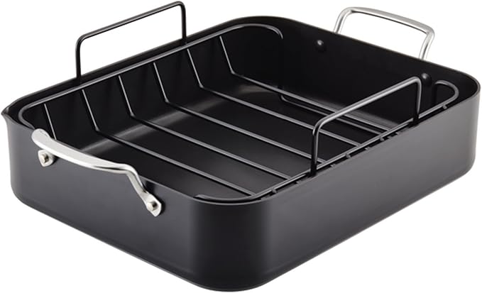 KitchenAid Hard Anodized Roasting Pan/Roaster with Removable Rack 13 Inch x 15.75 Inch - Matte Black