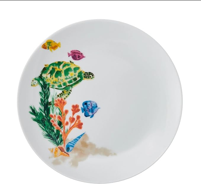 White Ocean Theme Ceramic Dinnerware Set 12-Piece Orange Fish Pattern Dishwasher Microwave Safe Ideal for Family Daily Dining &amp Friend Gatherings 4-Person Set