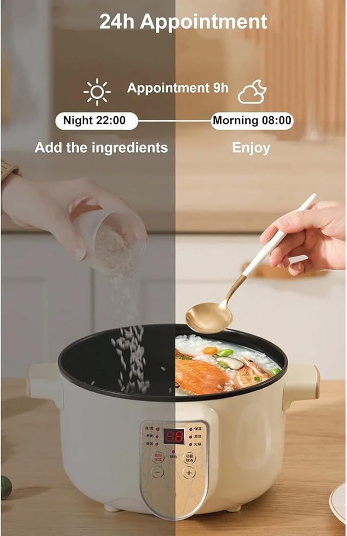 GRFIT Electric Rice Cooker Non-Stick Electric Saute Pot Smart Rice Cooker Soup Pot Cook Noodle Pot 2/3 People Electric Hot Pot (Color : No Steamer White Size : 2L)
